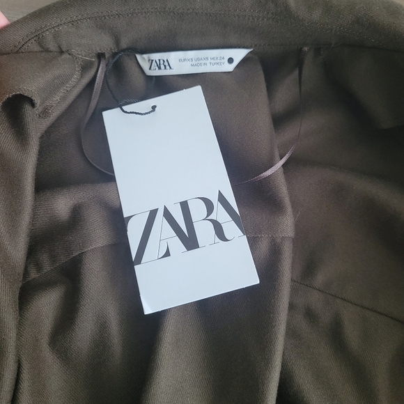 Zara Belted Pocket Blazer Jacket Tie Waist Khaki Size XS - Picture 10 of 12